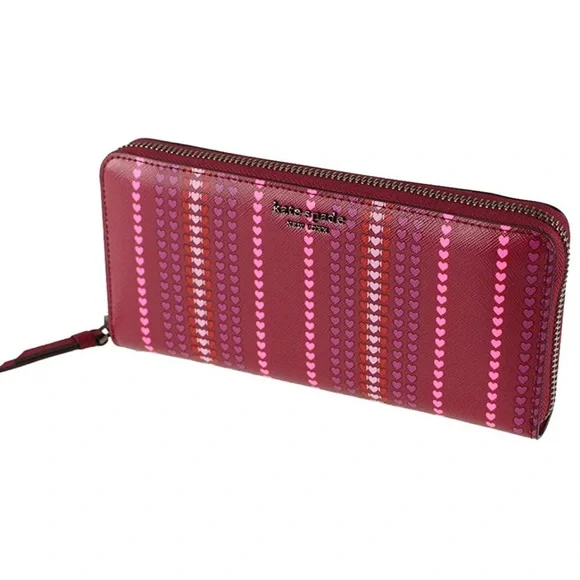 Kate Spade Cameron Large Continental Wallet Heart Stripe Cranberry Cocktail NWT - Picture 5 of 6